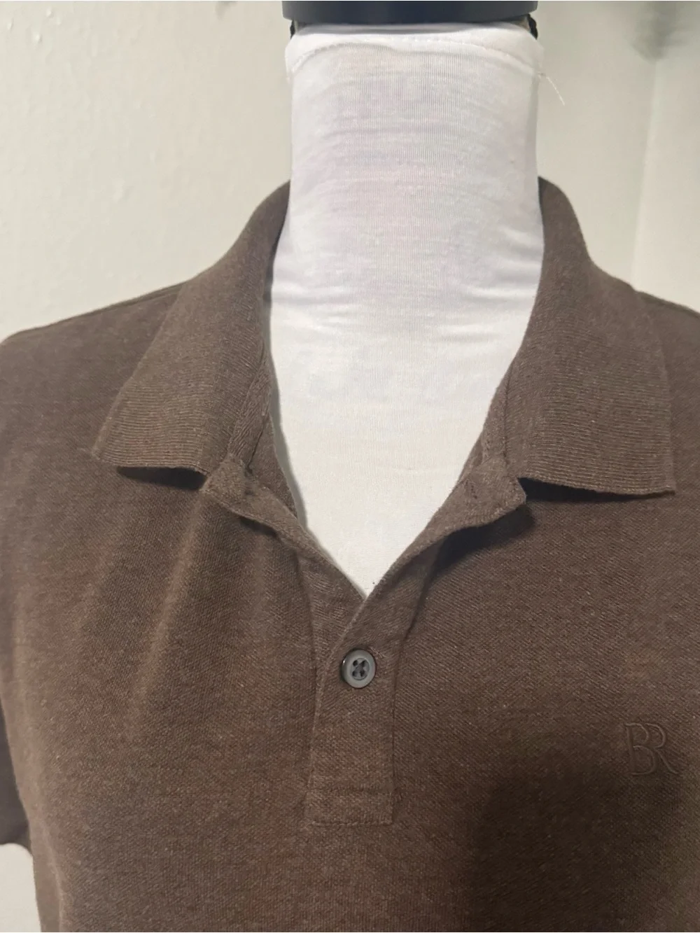 Banana Republic Men’s Pique Medium Brown Logo BR Collar Short-Sleeve Polo EUC